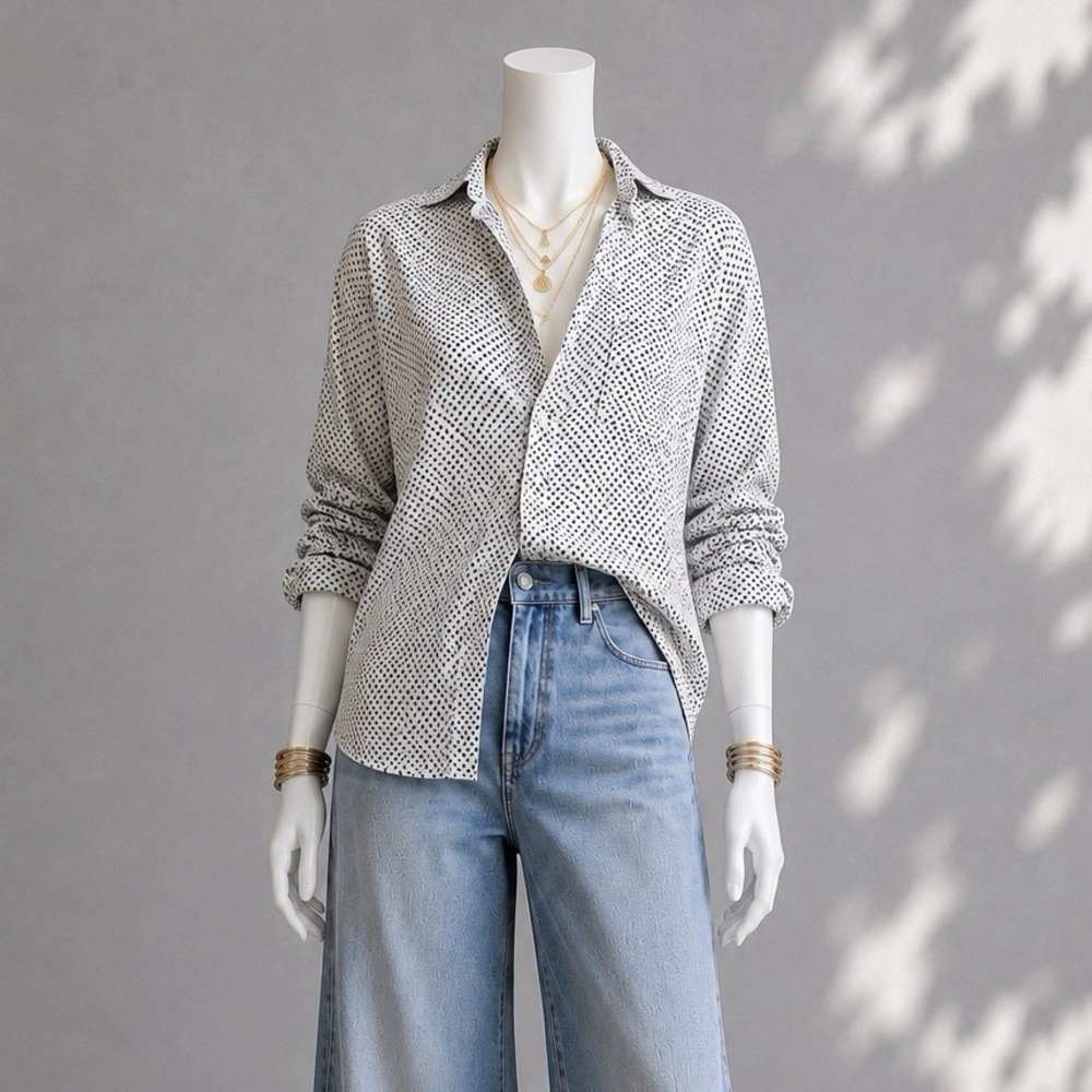 Frank & Eileen Joedy Shirt S White Black Heart Print Cotton Button Down Blouse